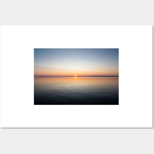 Calm serene sunrise lake scenery Posters and Art